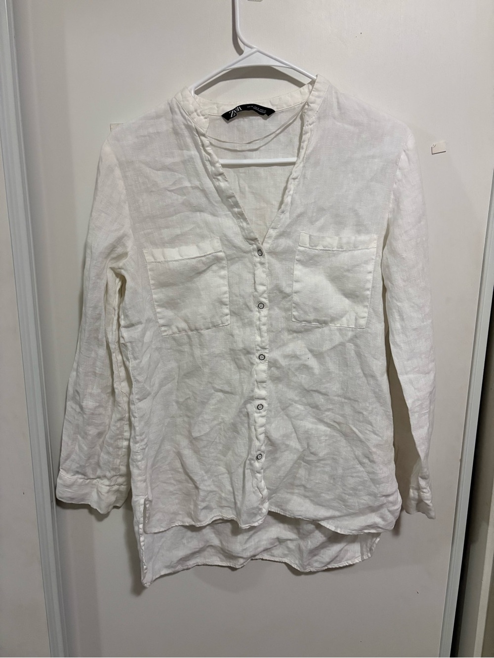 Zara White Linen Womens Long Sleeve Shirt Button Up Size XS